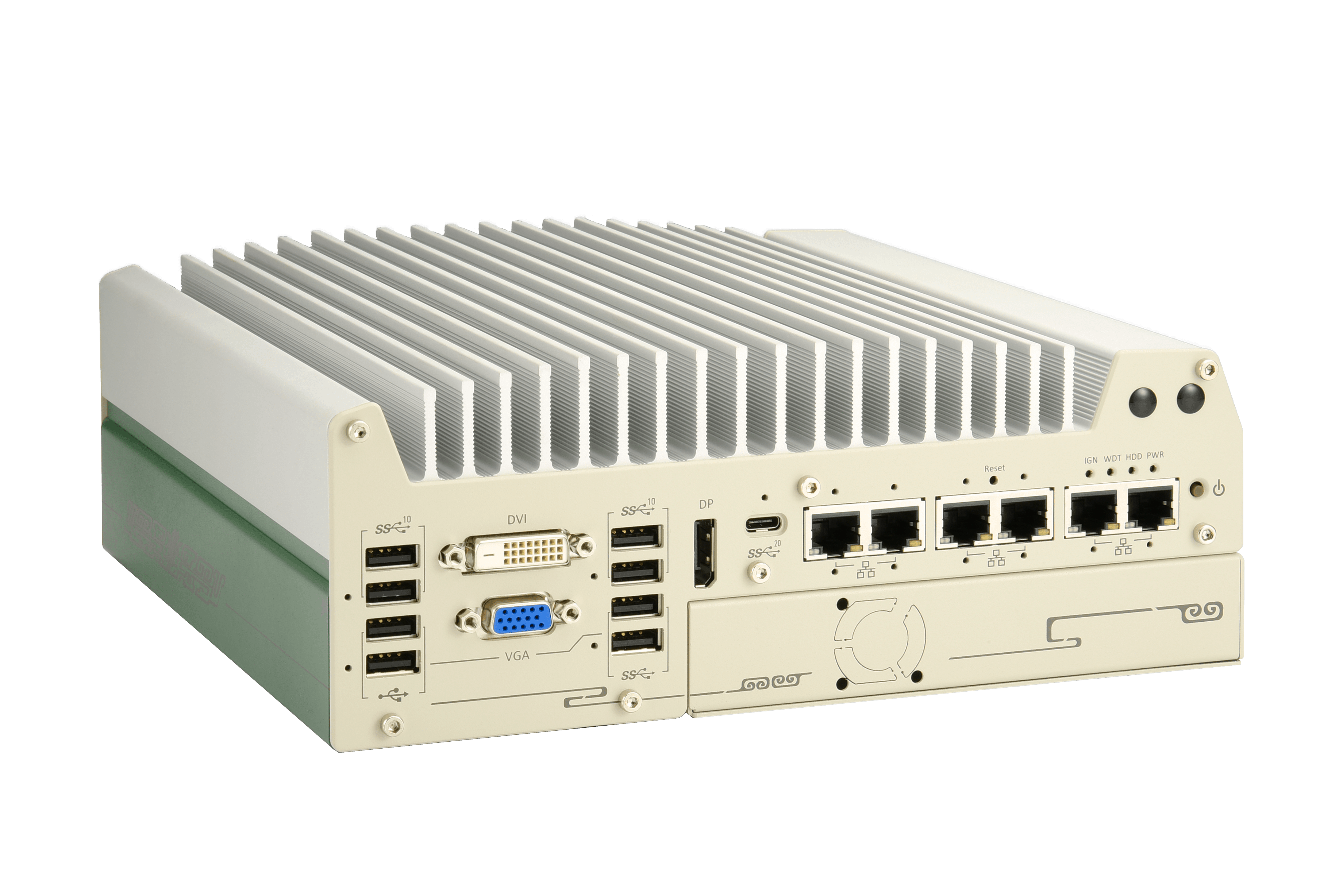 Intel® Core™ processor (Series 2) /14th/13th/12th-Gen Fanless Industrial PC with 6x 2.5GbE, USB 3.2 Type-C, Patented Cassette & MezIO® Interface