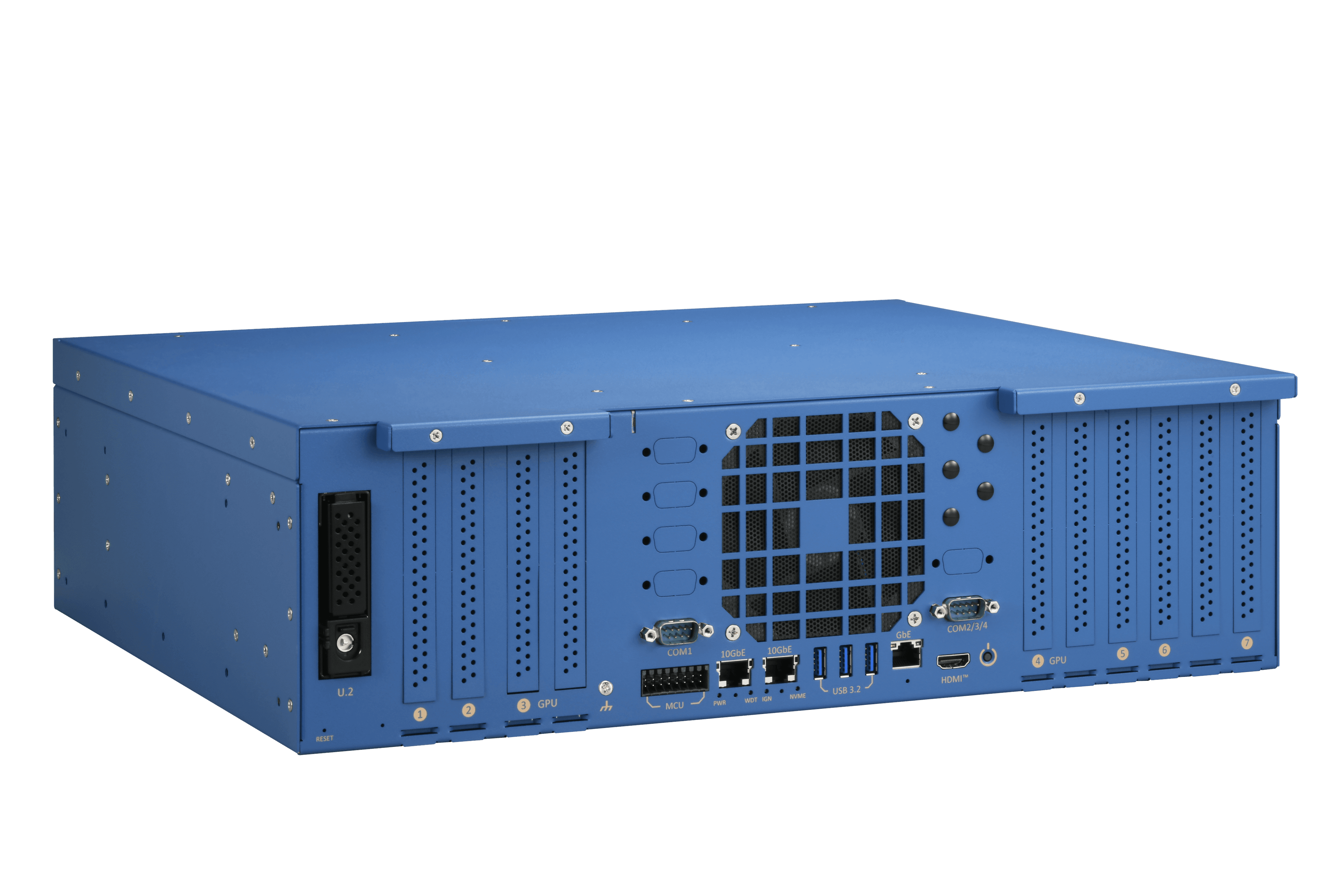 Rugged AMD® EPYC™ 9005 Turin series HPC server supporting 2x 400W GPUs, 5x additional PCIe slots, and 2x 10GbE ports